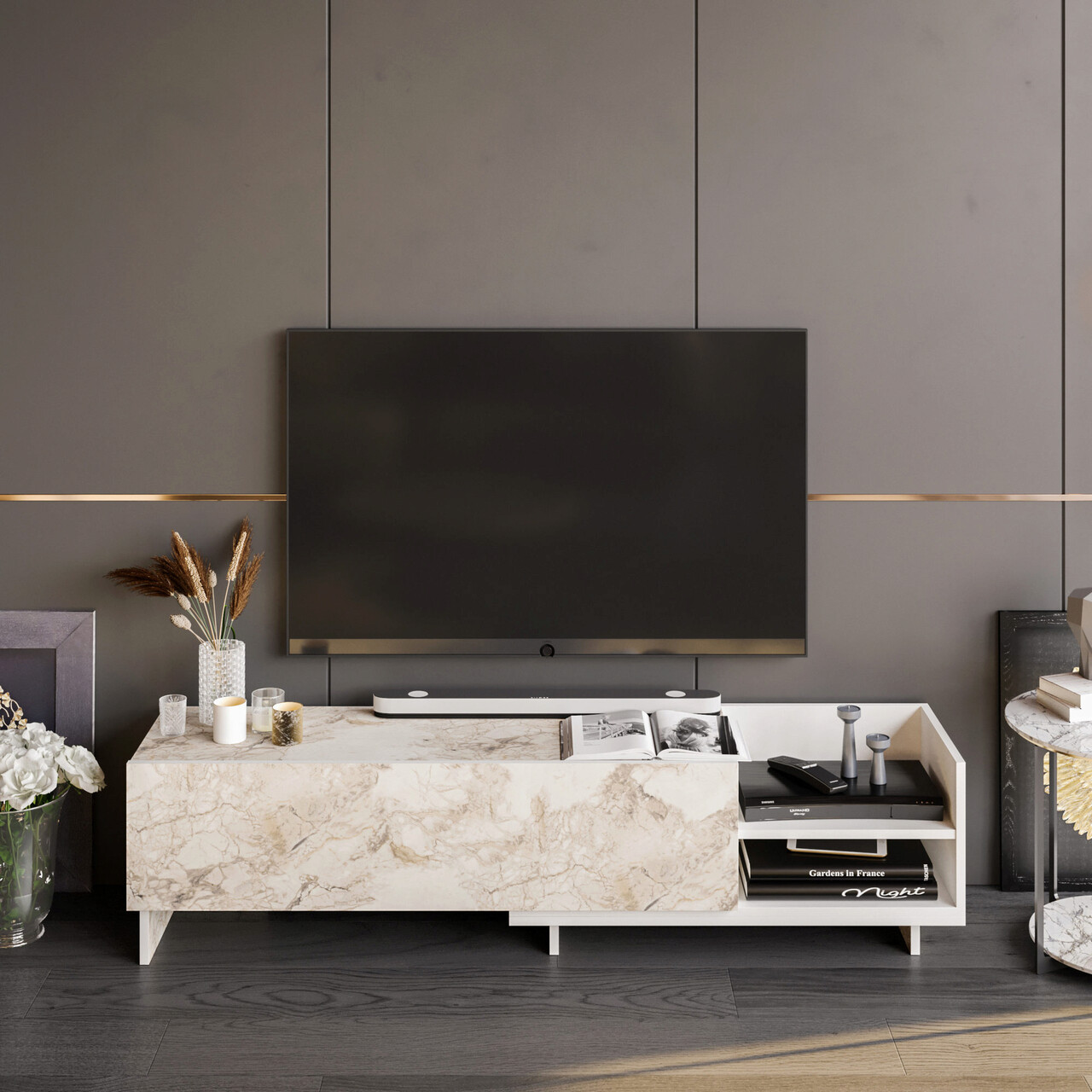 Comoda TV, Hanah Home, Parion, 165x35x41 cm, Alb - imagine 6